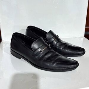 Hugo Boss Loafers Men 10.5 Black Leather Horsebit Office Quiet Luxury